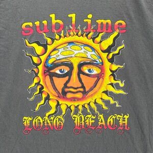 SUBLIME T‎ Shirt Mens 2XL Gray Long Beach Mushroom Sun Face Graphic Crew Neck